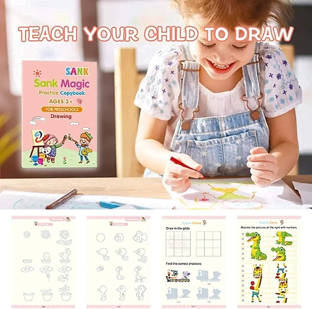 Reusable Magic Practice Copybook Set for Kids – 4 Books + 5 Pens + Eraser | ABC, Numbers, Math & Handwriting Practice | Preschool Learning Kit