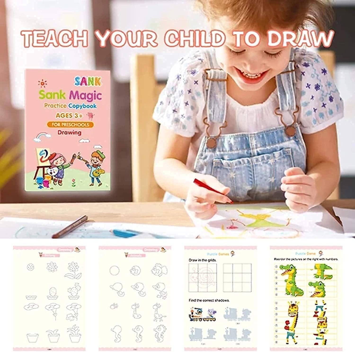 Reusable Magic Practice Copybook Set for Kids – 4 Books + 5 Pens + Eraser | ABC, Numbers, Math & Handwriting Practice | Preschool Learning Kit
