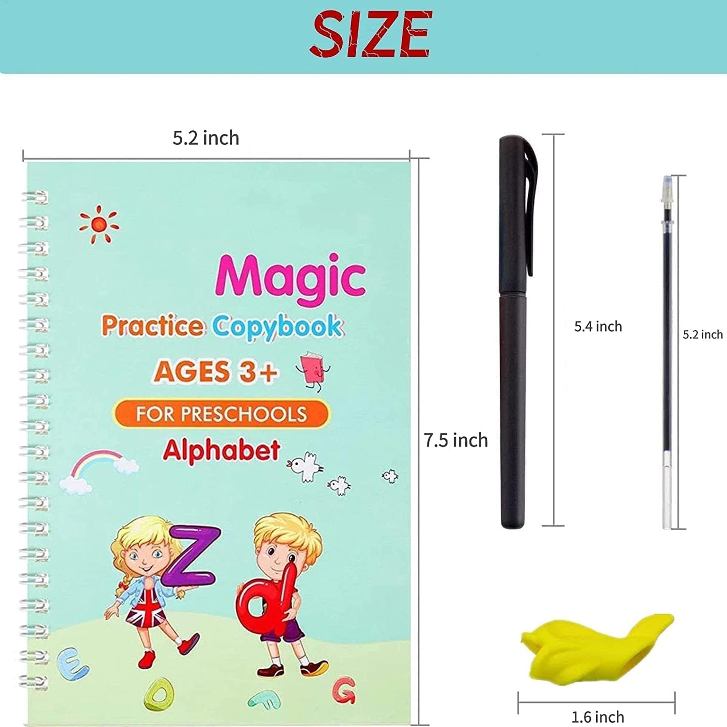 Reusable Magic Practice Copybook Set for Kids – 4 Books + 5 Pens + Eraser | ABC, Numbers, Math & Handwriting Practice | Preschool Learning Kit