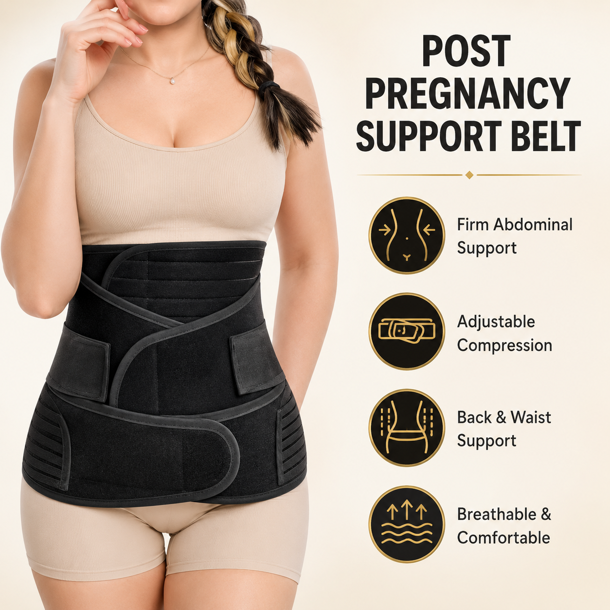 Post Pregnancy Belly Support Belt for Women – 3-in-1 Adjustable Postpartum Abdominal Binder with Waist & Back Support, Breathable Belt After Delivery