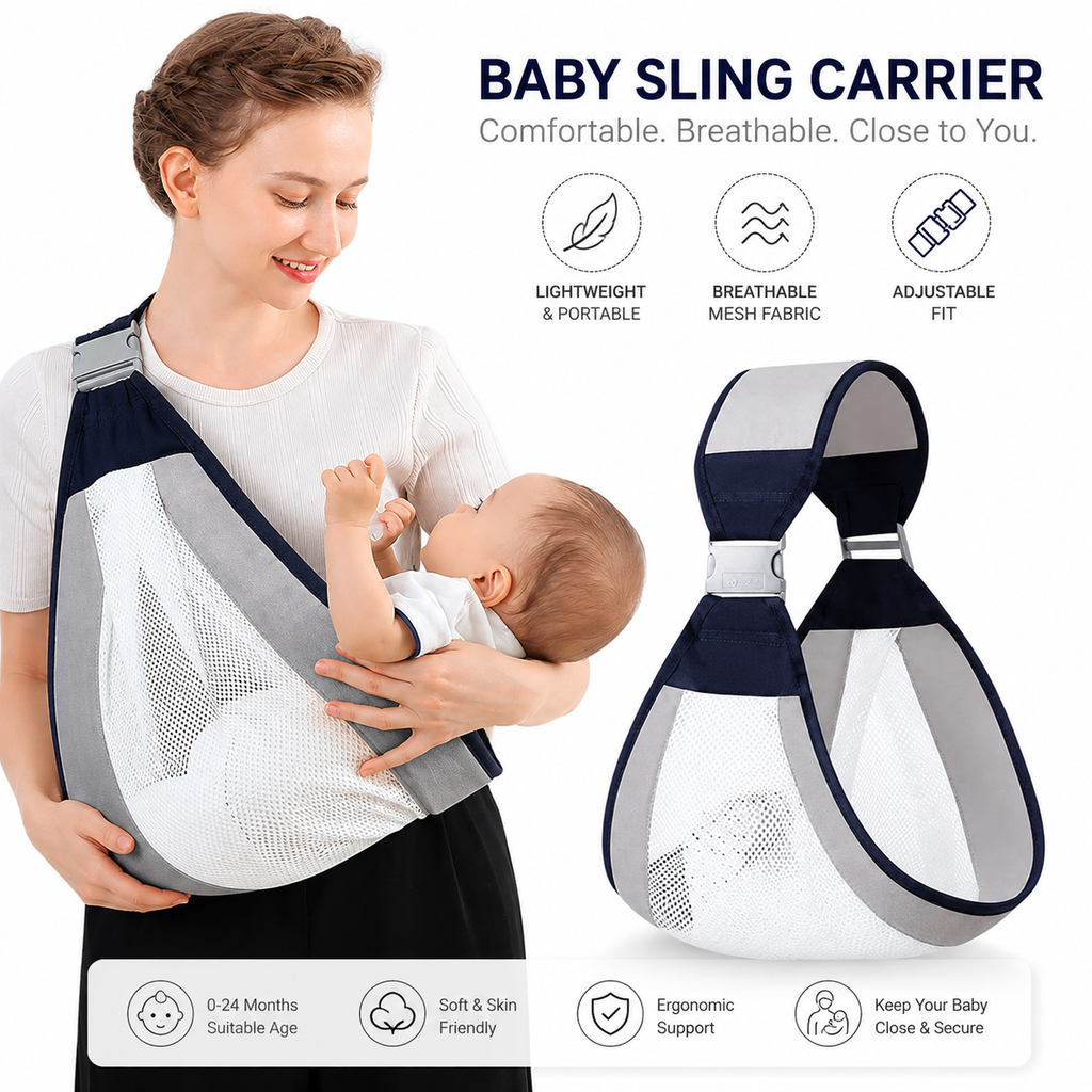 Baby Sling Carrier – Adjustable Breathable Cotton Mesh Baby Holder for Newborns & Infants