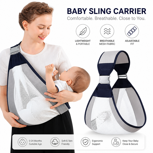 Baby Sling Carrier – Adjustable Breathable Cotton Mesh Baby Holder for Newborns & Infants
